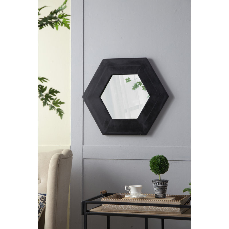 Miroir hexagonal 18,5 "x 18,5" avec cadre en bois massif, Noir
