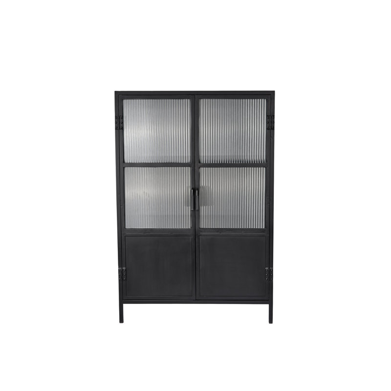Black Iron and Glass Industrial Accent Cabinet