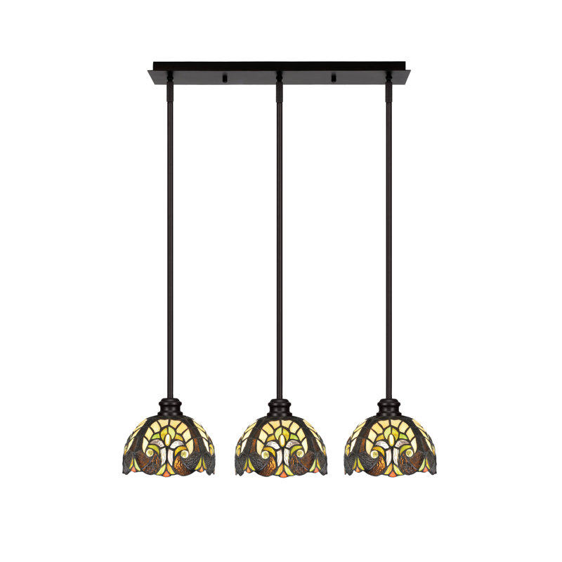 Luminaire suspendu linéaire 3 lumières Edge au fini espresso avec verre d'art cyprès ivoire de 7 po
