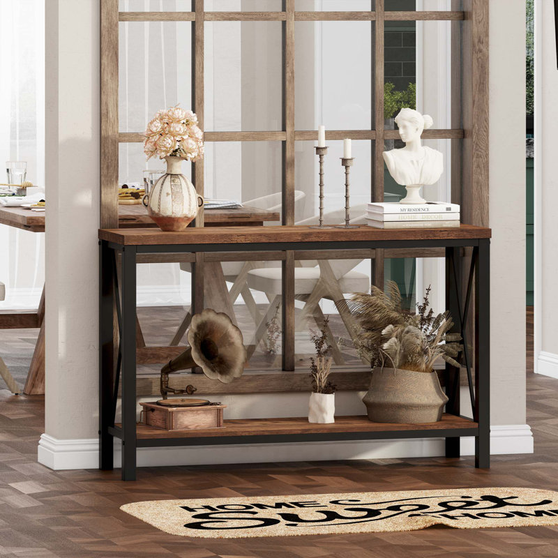 Aust 47.24'' Console Table, Wood And Metal Sofa Table For Living Room, Industrial 2 Tier Entryway Table For Hallway, Foyer, Front Door, Entrance