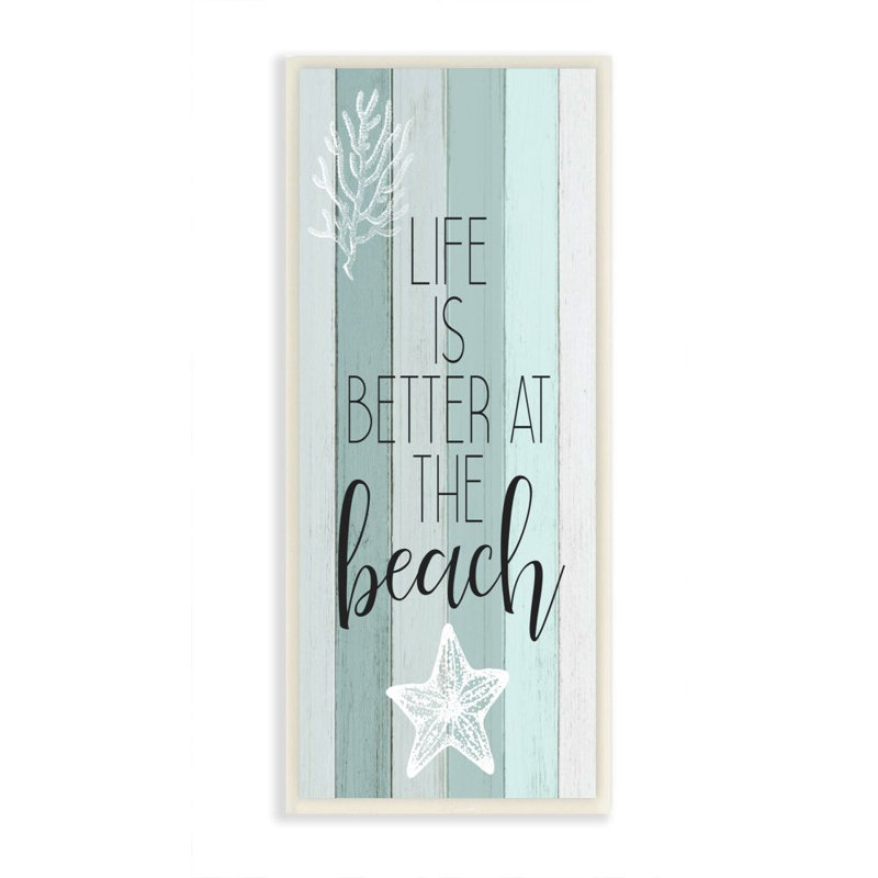 «Life is Better Beach Inspirational Word Wood Texture Design», impression sur toile, H 17 po x l 7 po x P 0,5 po