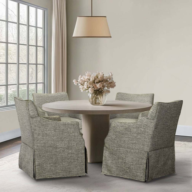 Fauteuil rembourré à jupe avec roulettes cachées, Gris