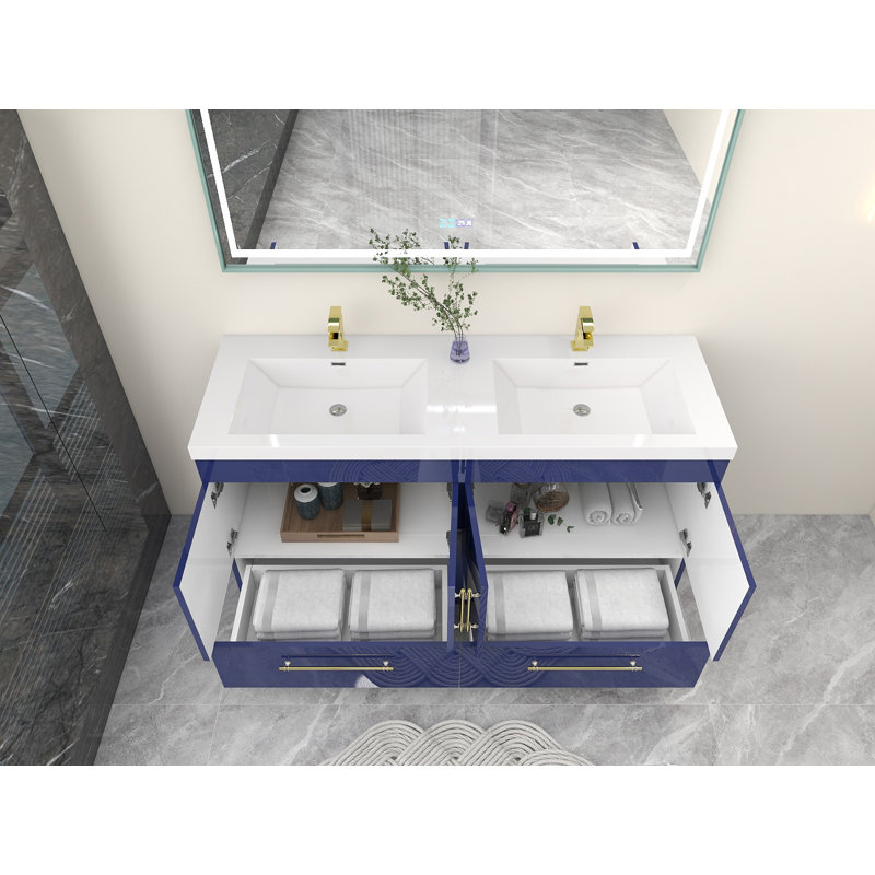 Meuble-lavabo double autoportant Carliss, Bleu lustré