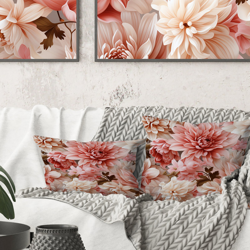 Coussin rose et blanc avec œillets Blossoming Grace - imprimé floral, 18 po x 18 po