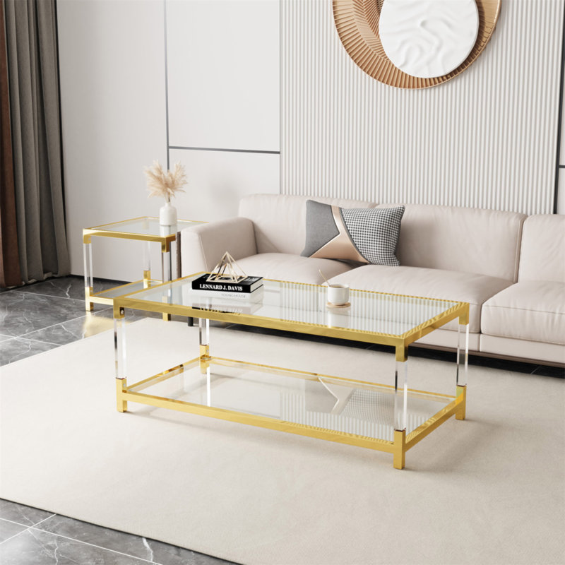 Table basse en métal doré de style moderne minimaliste avec pieds en acrylique Cs-1195