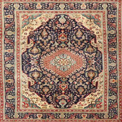 Tapis rouge/brun/bleu traditionnel Harb