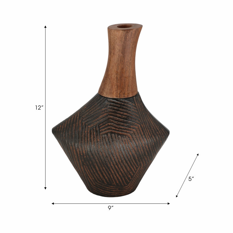 Kenai Handmade Wood Table Vase, 12"H x 9"W x 5"D