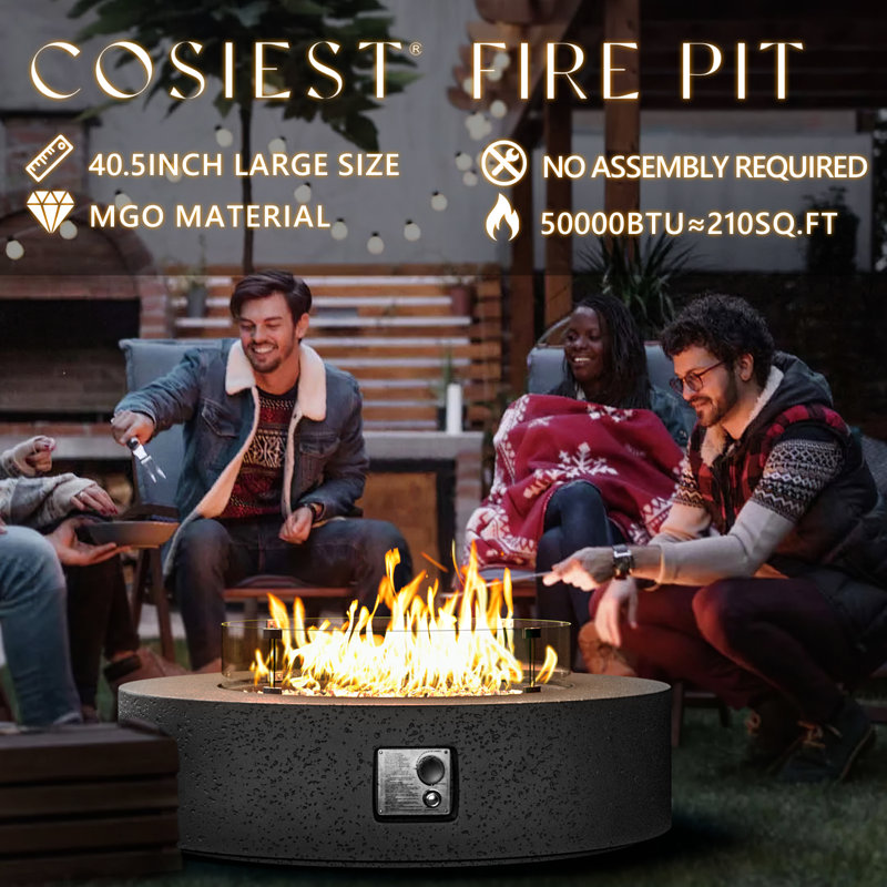 Outdoor Concrete Propane Fire Pit Table, Gray