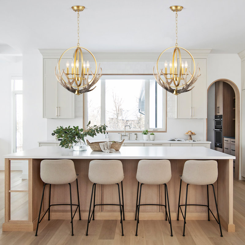 Lustre de style campagnard à 5 lumières à intensité variable de style rustique 20,47 po avec abat-jour en bois de résine