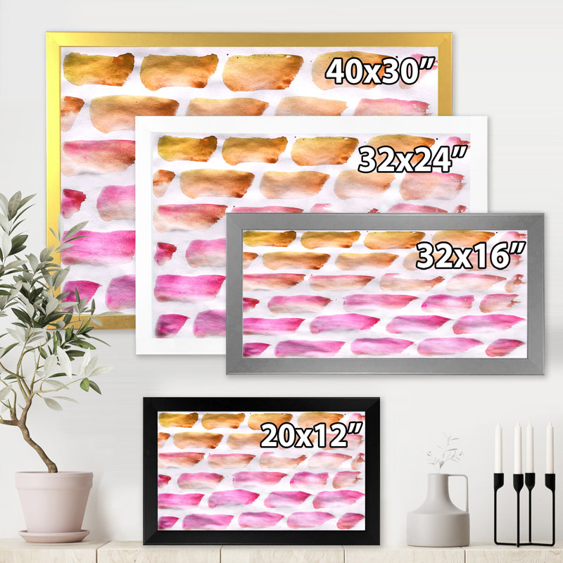 «Pink and Dark Yellow Abstracts Brushes», peinture sur toile à cadre flottant, Toile blanche encadrée