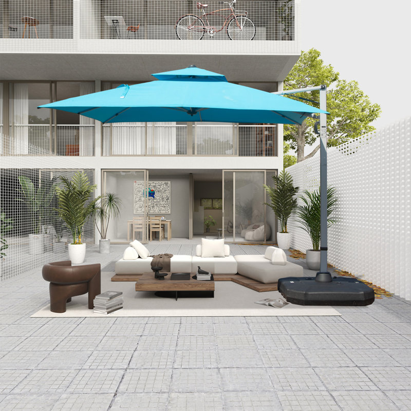 Parasol carré en porte-à-faux 10 'x 10' avec mât central (base non incluse), Bleu lac