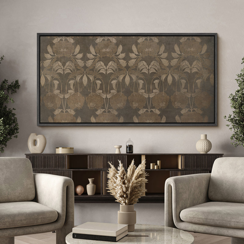 Art mural rétro sur toile à motif damassé botanique - motif ornemental classique pour intérieurs traditionnels ou transitionnels