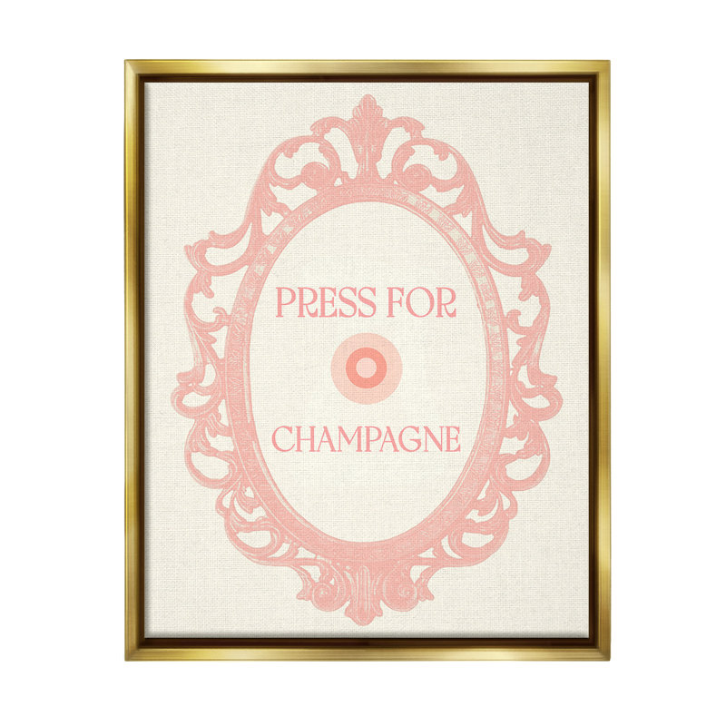 «Press For Champagne Floater Frame» par Lil 'Rue sur, Cadre flottant métallique doré, H 31 po x l 25 po