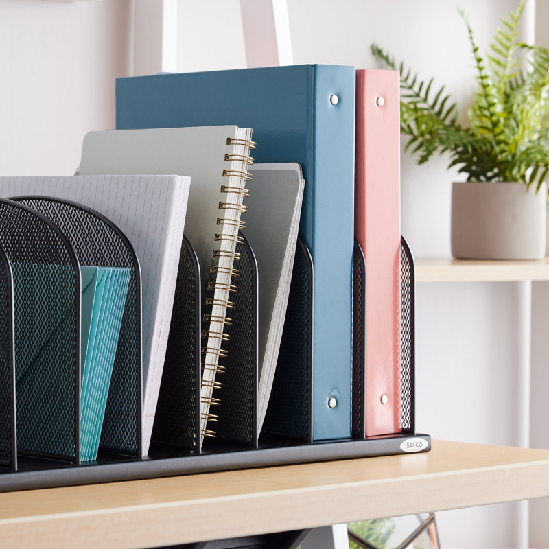 Black Steel Mesh Vertical File Organizer with 8 Sections