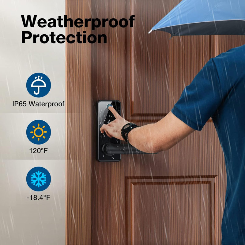 Smart  Lock with Handle Black Fingerprint Door Lock with Electronic Deadbolt