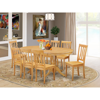 9 Piece Modern Dining Table Set Includes an Oval Wooden Table with Butterfly Leaf and 8 Dining Room Chairs, Oak