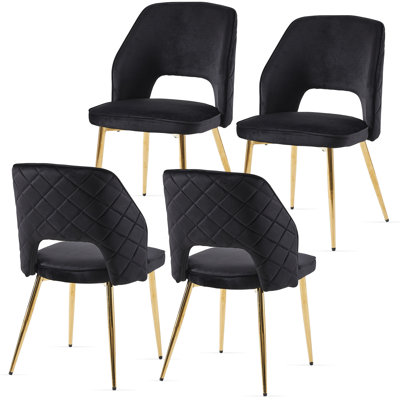 Open Back Dining Chairs, Velvet, Golden Leg