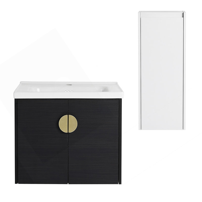 Meuble-lavabo mural 24 po avec lavabo en céramique et armoire latérale, portes à fermeture en douceur