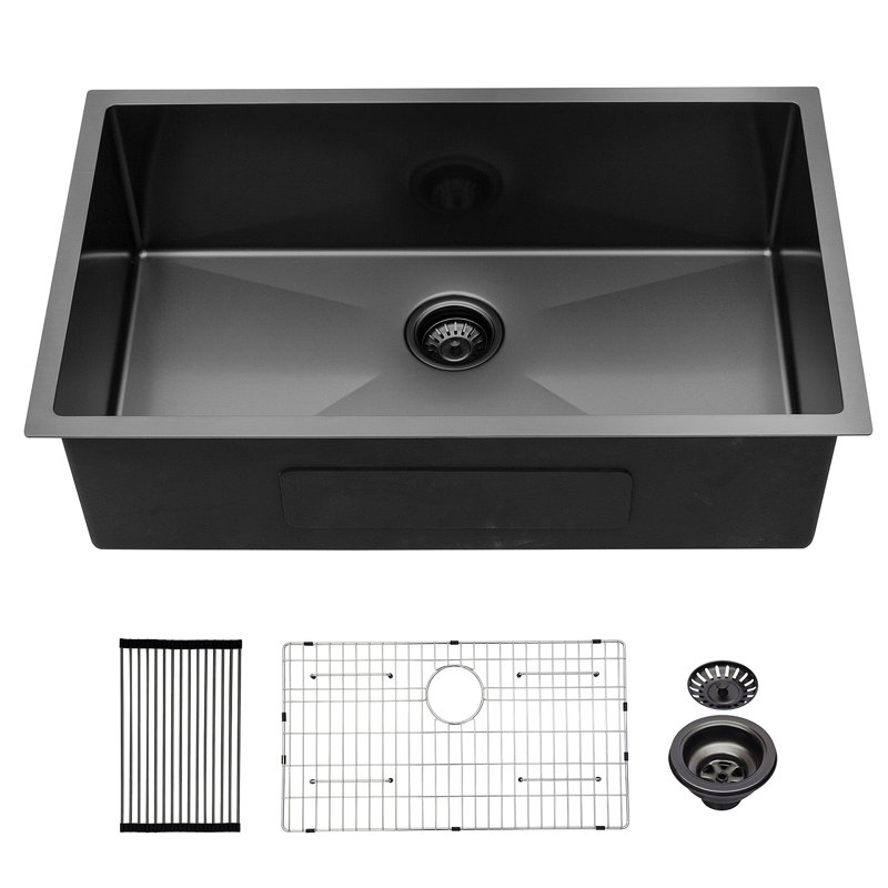 Évier de cuisine encastrable 32 po - 32 po x 19 po x 10 po - Évier de cuisine noir encastrable noir de calibre 16 - Évier de cuisine à cuve simple de profondeur 10 pouces