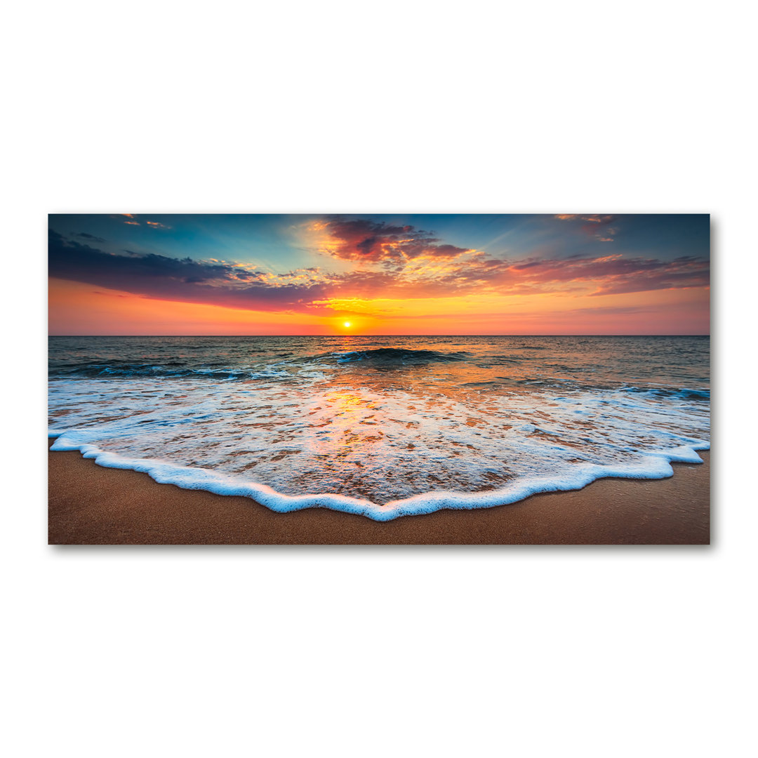 Leinwanddruck - Wandkunst - Drucke auf Leinwand - 120X60 Bildmotiv: Sonnenuntergang am Meer