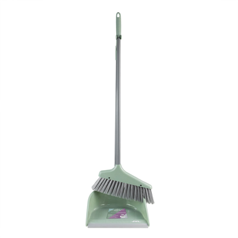 JVL Long Handle Dustpan and Brush Set, Green