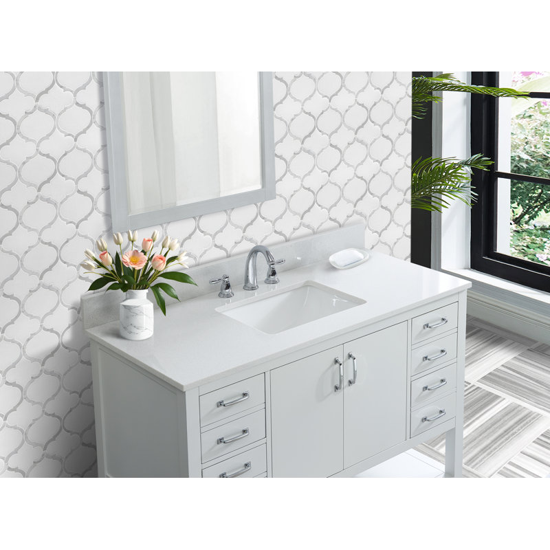 Dessus de meuble-lavabo blanc cassé 49 po avec lavabo et dosseret, Blanc neige