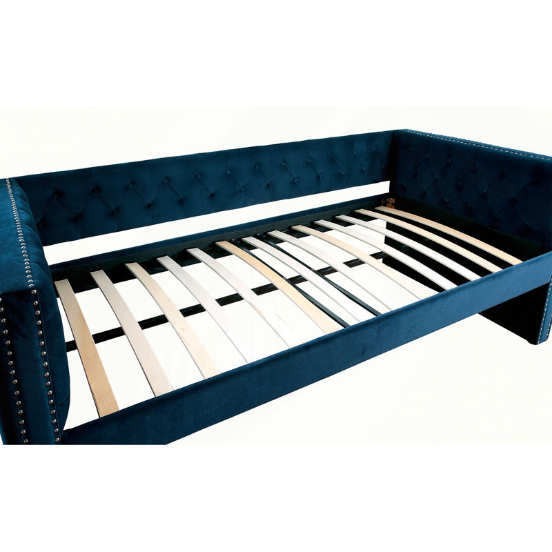 Daybed W Trundle Padded Button Tufted Upholstery Nailhead Trim Included Slat Kit Tuxedo Design