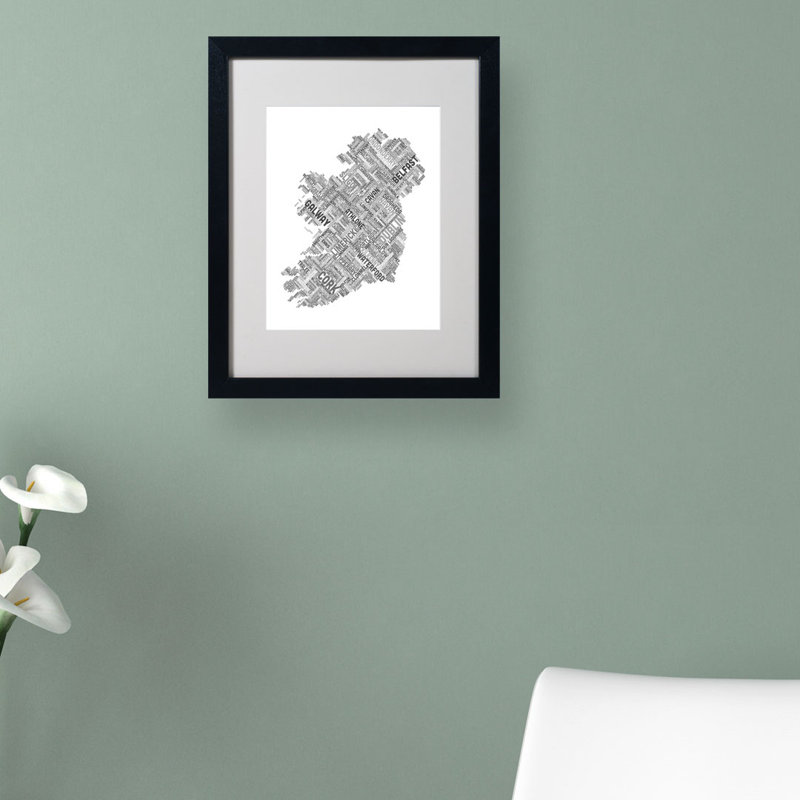 « ireland vii », "matted" par michael thompsett, art textuel encadré, H 14 po x l 11 po x P 0,5 po, Noir