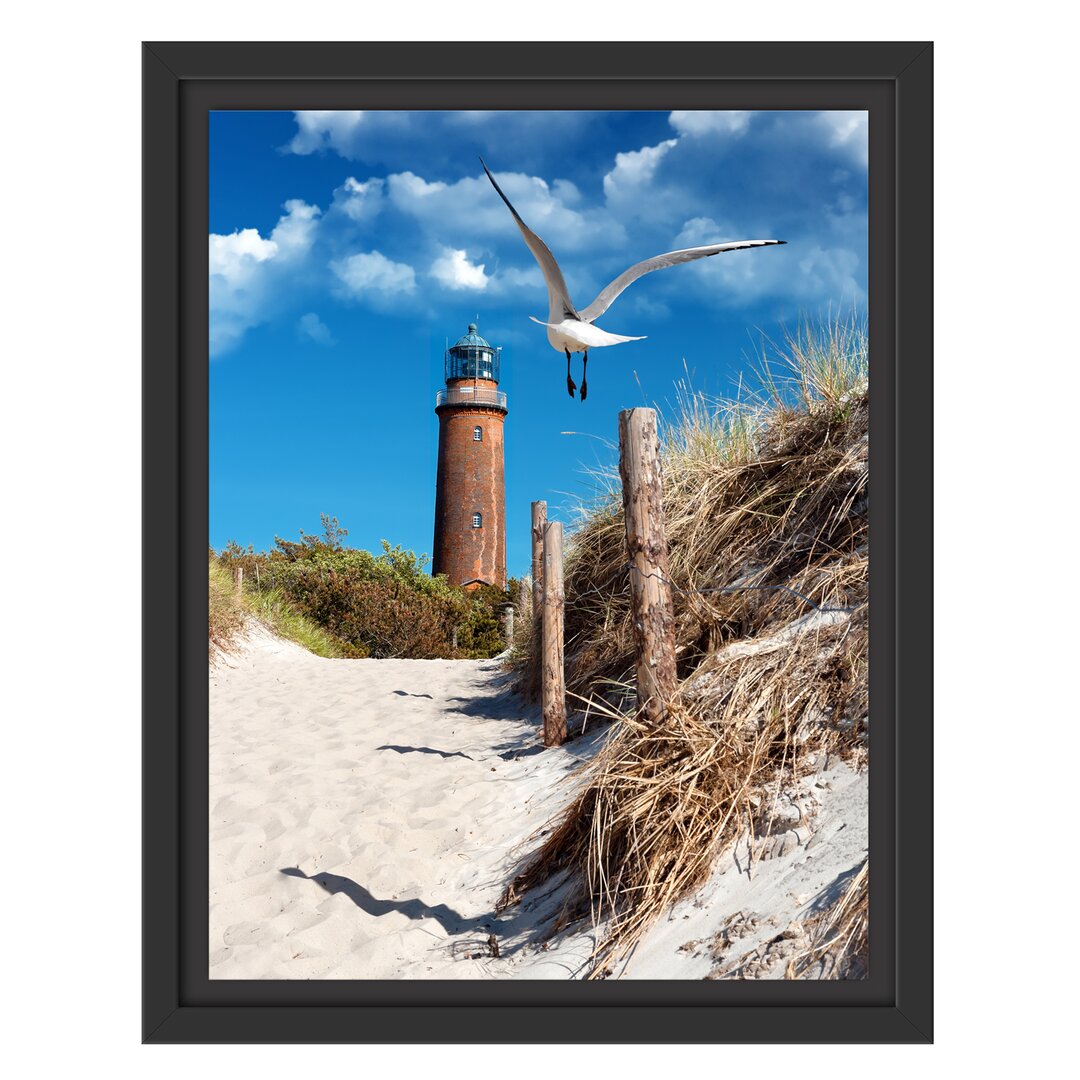 Gerahmtes Wandbild SchÃ¶ner Leuchtturm am Strand