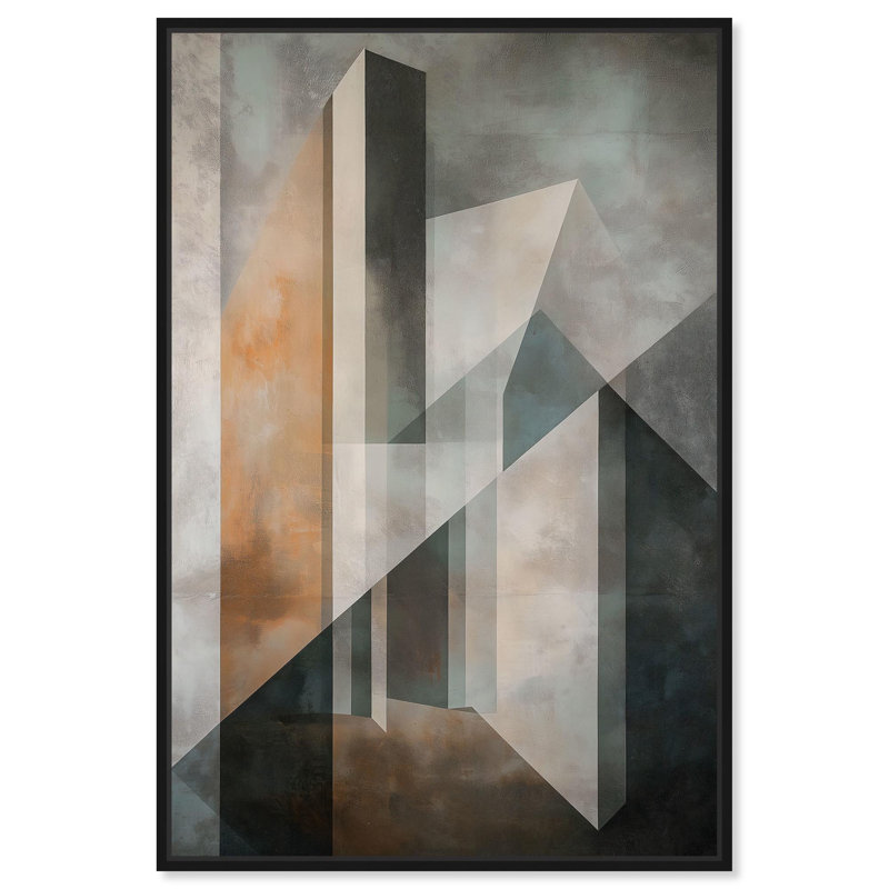 Art géométrique moderne sur toile , Cadre flottant noir, H 55 po x l 37 po