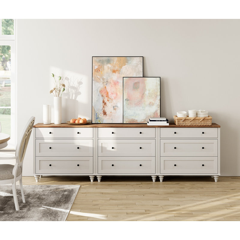 TV Stand With 9 Drawers, Wood TV Cabinet Entertainment Center, 3-In-1 Kids Dresser With 3 Drawers For Bedroom Living Room