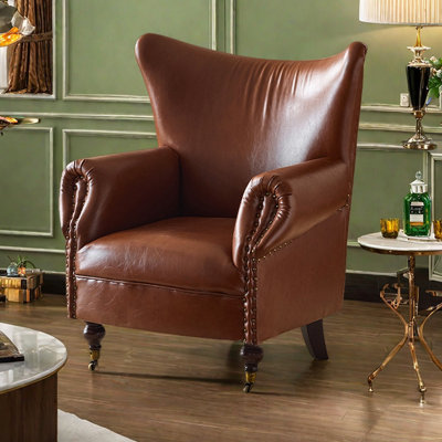 Retro Faux Leather Recliner with Pulley Leg
