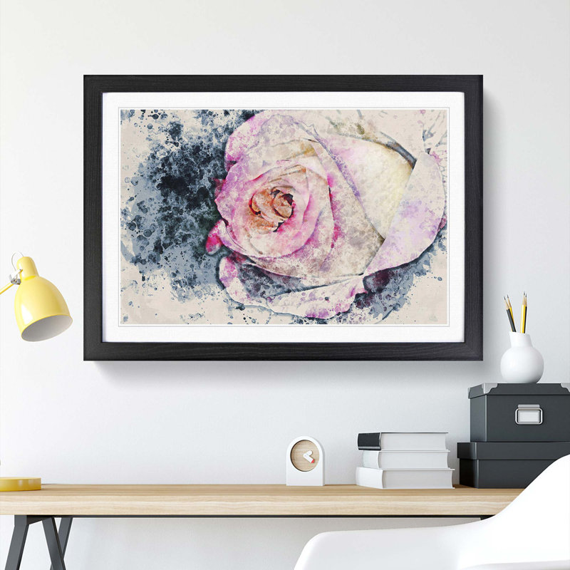 Pink Tipped Rose - Framed Print, 60cm H x 91cm W x 2cm D, Black