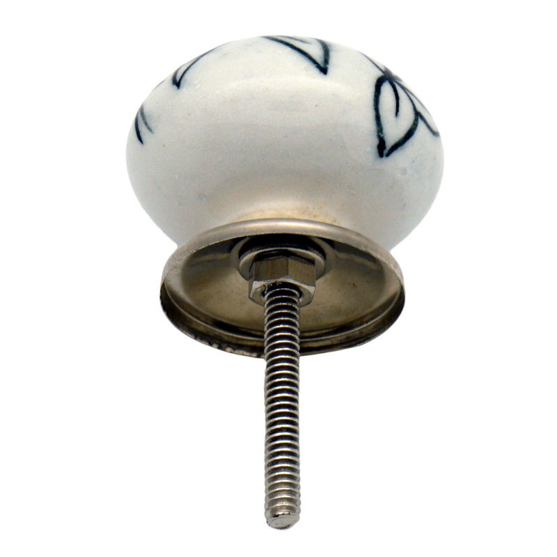 Nicola Spring - Round Ceramic Cabinet Knobs - Black Leaves