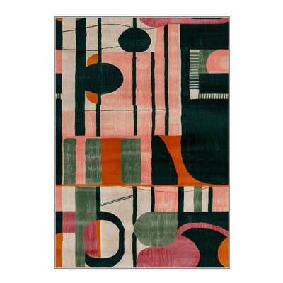 Non-Slip Area Rug, 2.6 x 4.9 ft, 60% Cotton & 40% Polyester | Machine Woven, Digital Print, No Pile, 0.3 in Thick | Easy to Clean, Stylish Design for Living Room & Bedroom | Durable & Comfortable