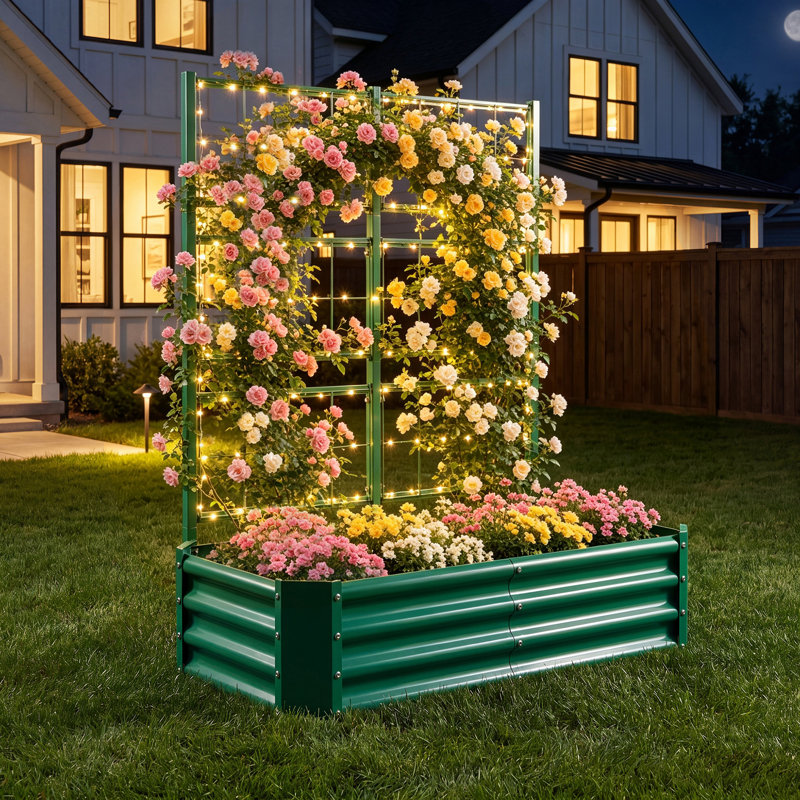 Treillis gain de place, potager surélevé en acier 120 x 60 cm, jardin moderne