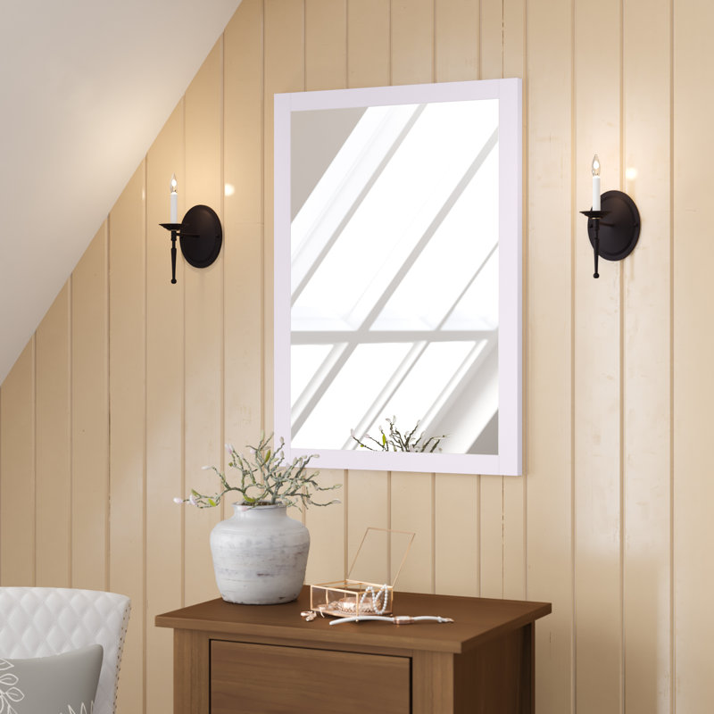 Metcalfe Solid And Engineered Wood Flat Wall Mirror, 32" x 22" , White