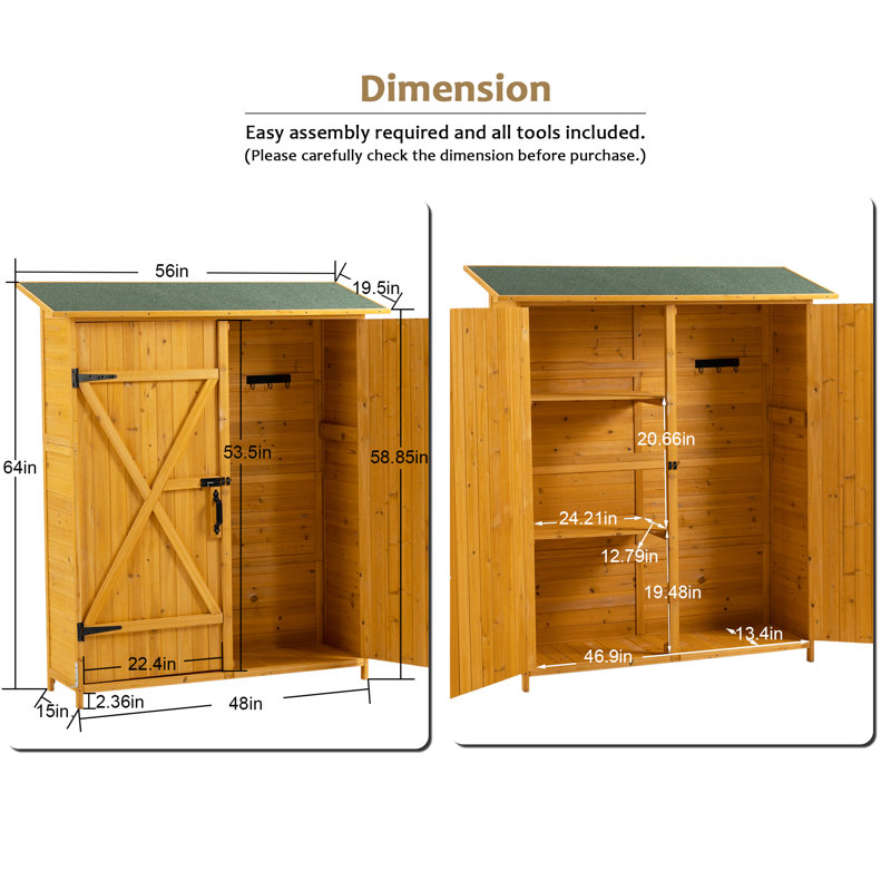 Solid Wood Lean-To Tool Shed Garden Shed Wood Outdoor Cabinet, Yellow