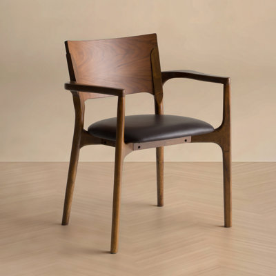 Woodbury - Mid-century Modern Brown Leatherette + Walnut Dining Chair