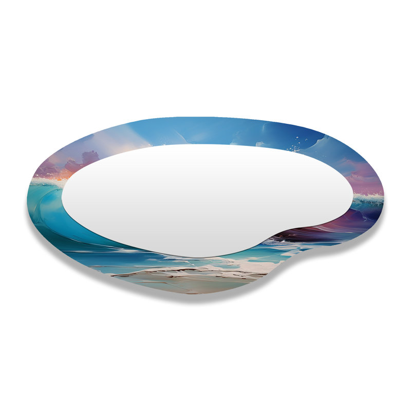 Shoreline Waves Sunset III - Irregular Coastal Waves Assymetrical Nautical Unique Wall Mirror