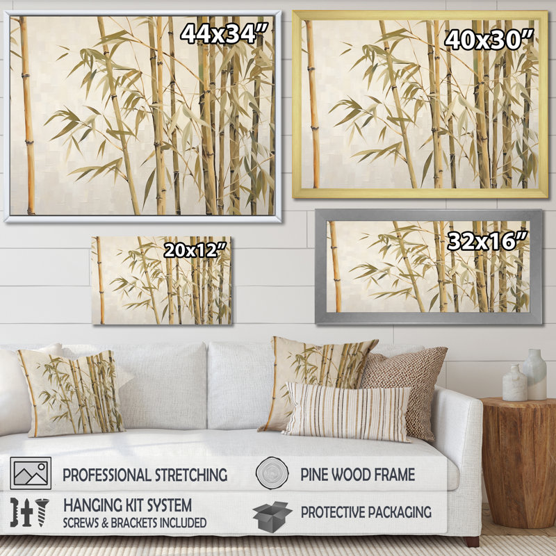«Beige minimalisme bambou sérénité I» sur toile, H 34 po x l 44 po x P 1,5 po, Cadre photo noir