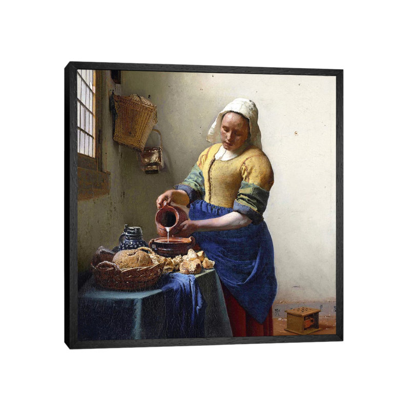 The Milkmaid by Johannes Vermeer - 1 Piece Painting on Canvas, 66.04 cm H x 66.04 cm W, Black Framed