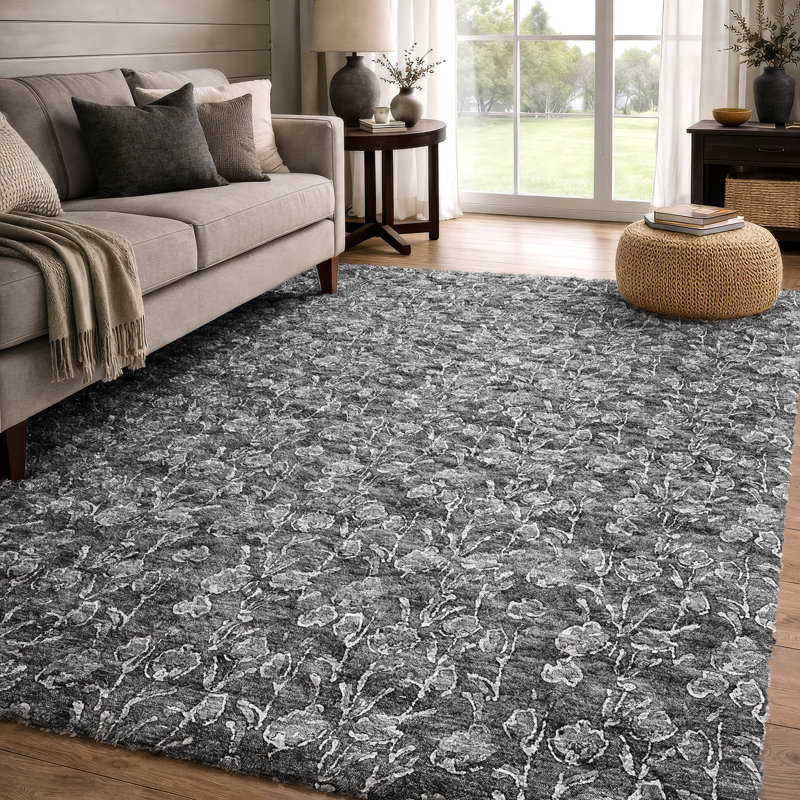 Tapis floral à poil long de qualité supérieure lavable à la machine ADS692, Gris, 3' x 5'