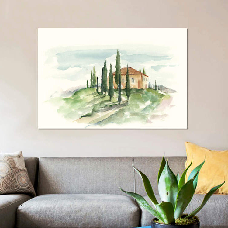 « aquarelle tuscan villa ii », reproduction de peinture à l’aquarelle sur toile, H 12 po x l 18 po x P 1,5 po, Toile tendue