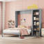 Grand lit escamotable mural avec tablettes, gris-129034577-129034579