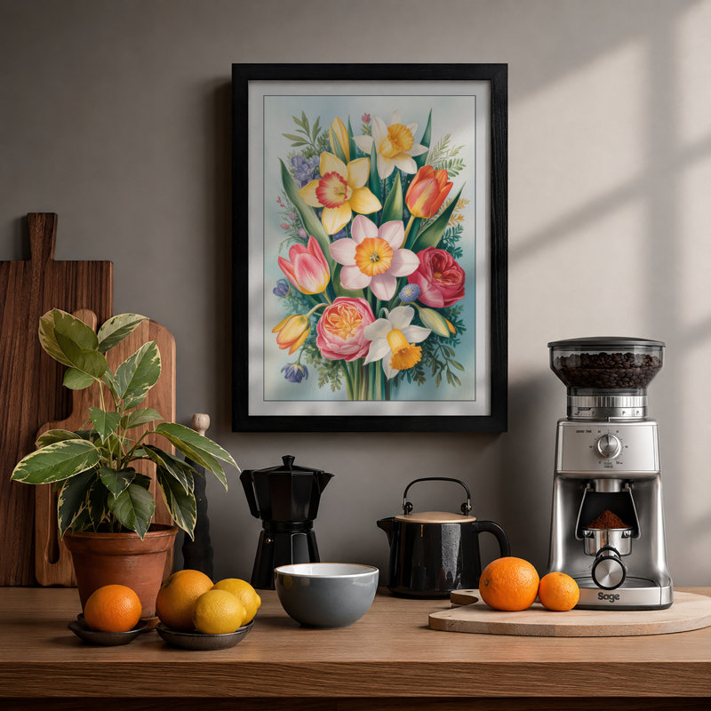 Seasonal Posy Botanical - Framed Print, A3 - 42.0 x 29.7 cm, Black