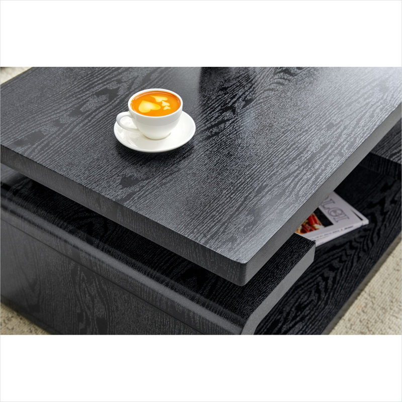 Table basse pour le salon, panneau de fibres à densité moyenne à grain de bois noir de jais, L 43,5 po x l 23,5 po x H 18,5 po, rectangulaire à trois niveaux