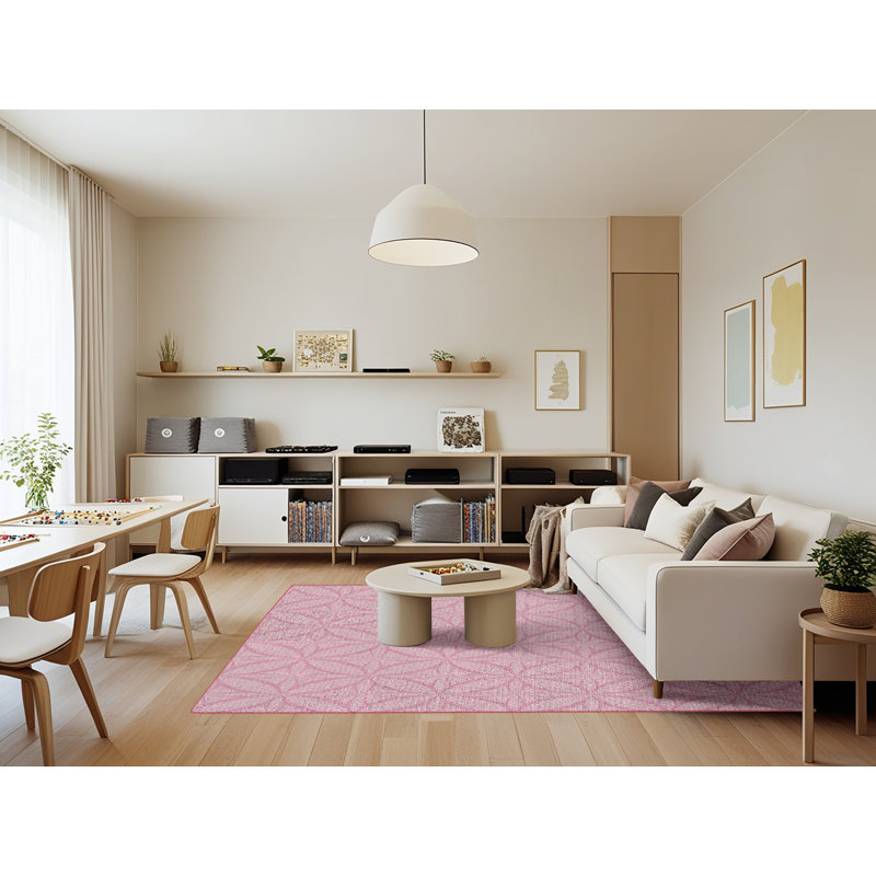 Tapis rose tissé à la machine, Rectangle 7 pi x 9 pi