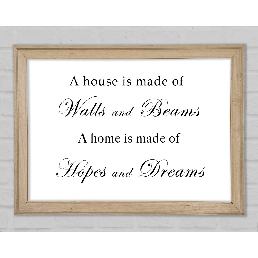 Gerahmtes Poster Home Quote Walls N Beams Hopes N Dreams White