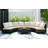 5 Pieces All-Weather Brown PE Rattan Wicker Sofa Set Outdoor Patio Sectional Furniture Set Half-Moon Sofa Set With Tempered Glass Table, Beige-409886124